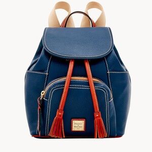 Dooney and Bourke Pebble Grain Medium Murphy Backpack in navy/cognac